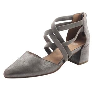Eileen Fisher NWOB Juku Pump Mica Silver Strappy Block Heel Size 5.5 Back Zip